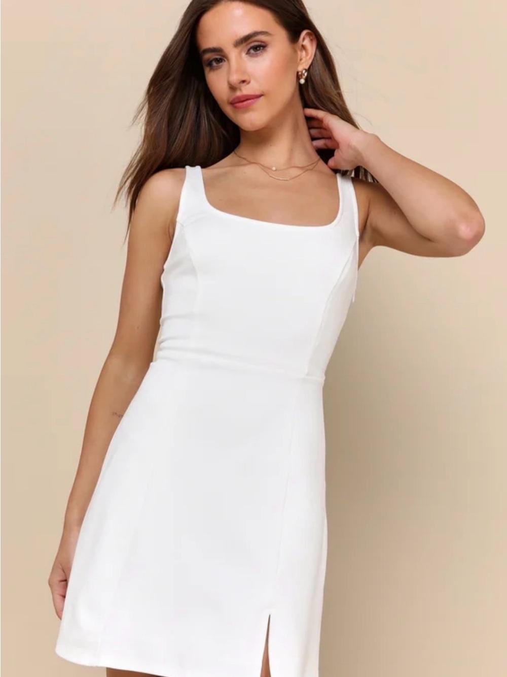 Lulu's Elegant White Square Neck Mini Dress